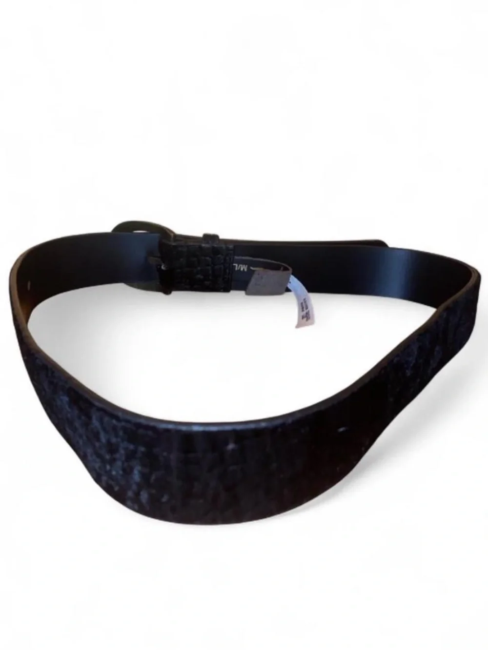 Free People Cassie Coin Black Snake Embossed Calf Hair Leather Belt – M/L